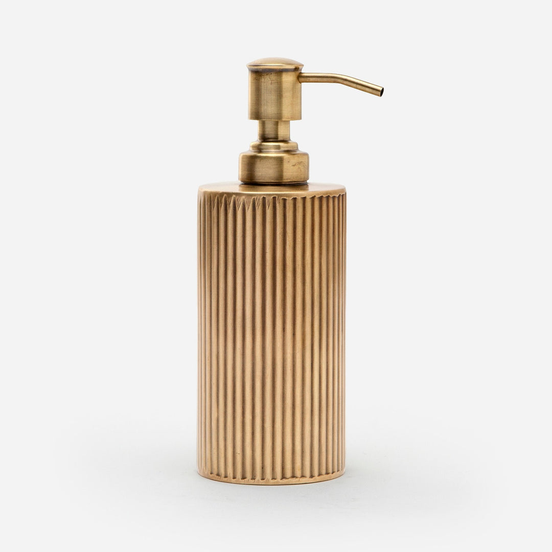 Redon, Antique Brass, Soap Pump, Round, Straight, Ribbed Metal
