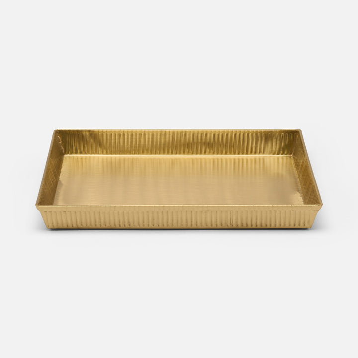 Redon, Antique Brass, Nested Trays, Rectangular Tapered, Ribbed Metal, S/2