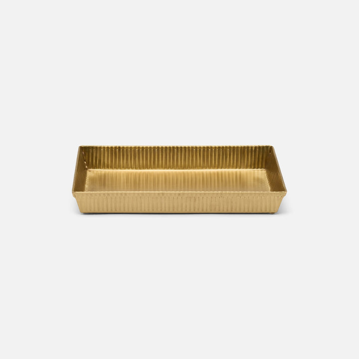 Redon, Antique Brass, Nested Trays, Rectangular Tapered, Ribbed Metal, S/2