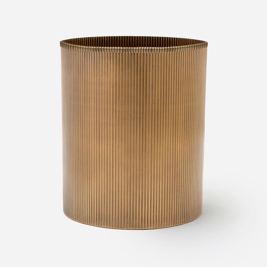 Redon, Antique Brass, Wastebasket, Round, Ribbed Metal