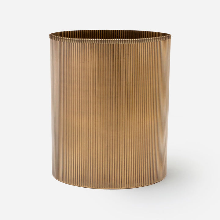Redon, Antique Brass, Wastebasket, Round, Ribbed Metal