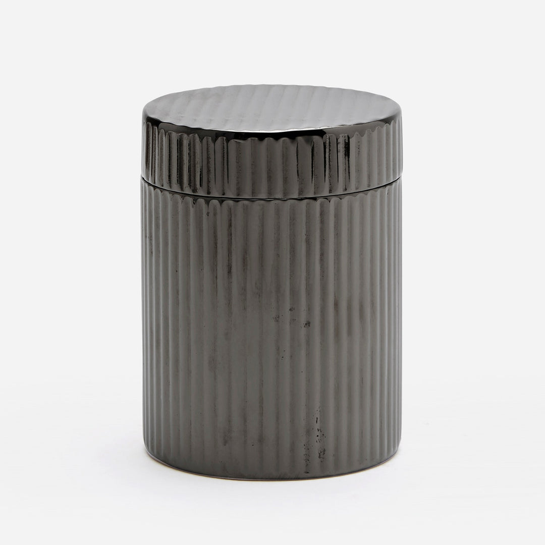 Redon, Black Nickel, Canister, Small, Round, Ribbed Metal