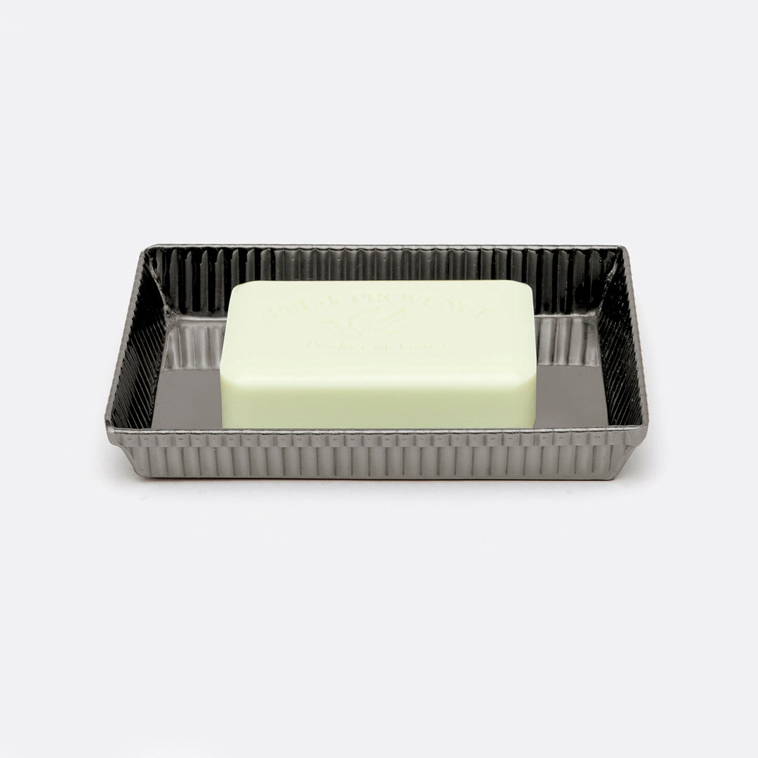 Redon, Black Nickel, Soap Dish, Rectangular Tapered, Ribbed Metal