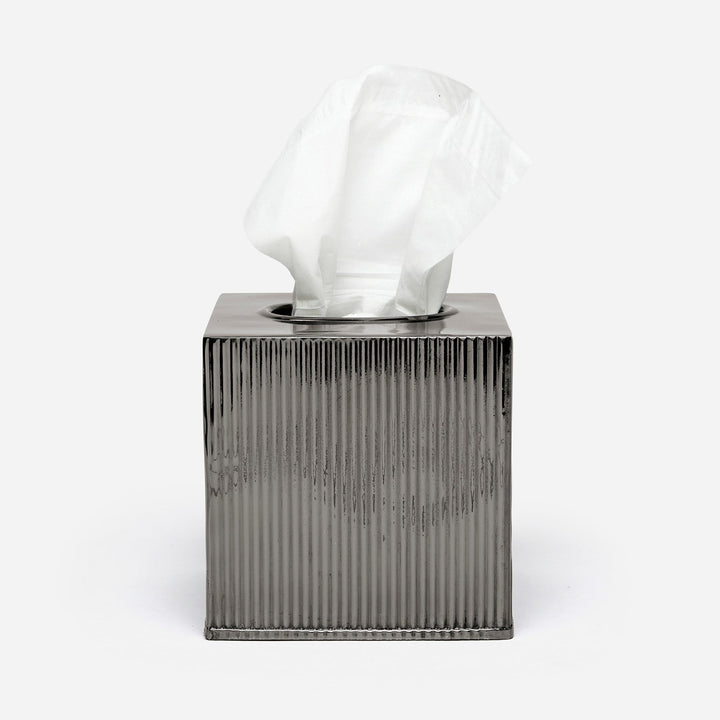 Redon, Black Nickel, Tissue Box, Square Straight, Ribbed Metal