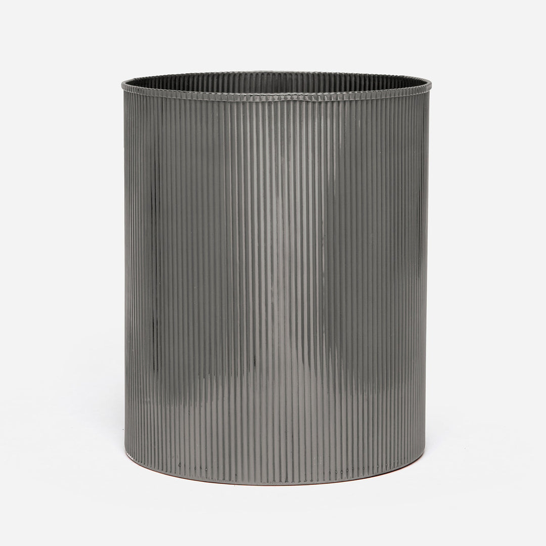 Redon, Black Nickel, Wastebasket, Round, Ribbed Metal