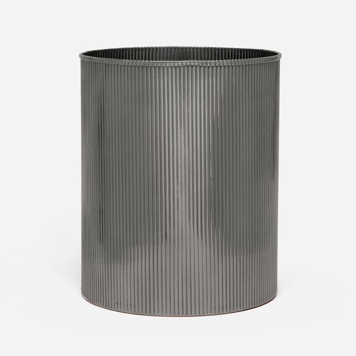 Redon, Black Nickel, Wastebasket, Round, Ribbed Metal