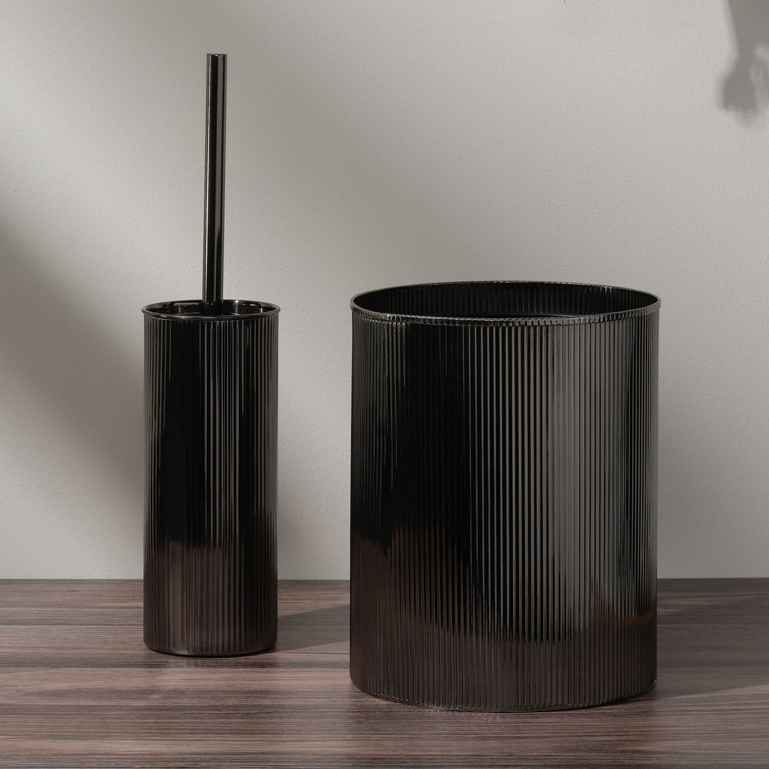 Redon, Black Nickel, Wastebasket, Round, Ribbed Metal