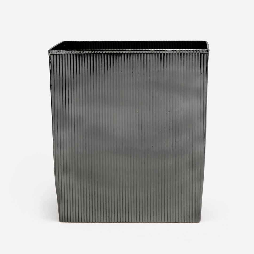 Redon, Black Nickel, Wastebasket, Rectangular Tapered, Ribbed Metal