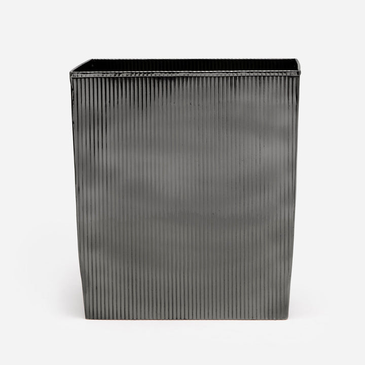 Redon, Black Nickel, Wastebasket, Rectangular Tapered, Ribbed Metal
