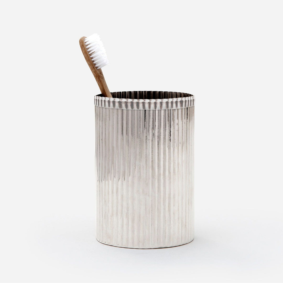 Redon, Shiny Nickel, Brush Holder, Round Straight, Ribbed Metal
