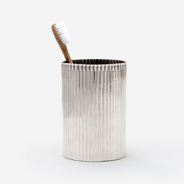 Redon, Shiny Nickel, Brush Holder, Round Straight, Ribbed Metal