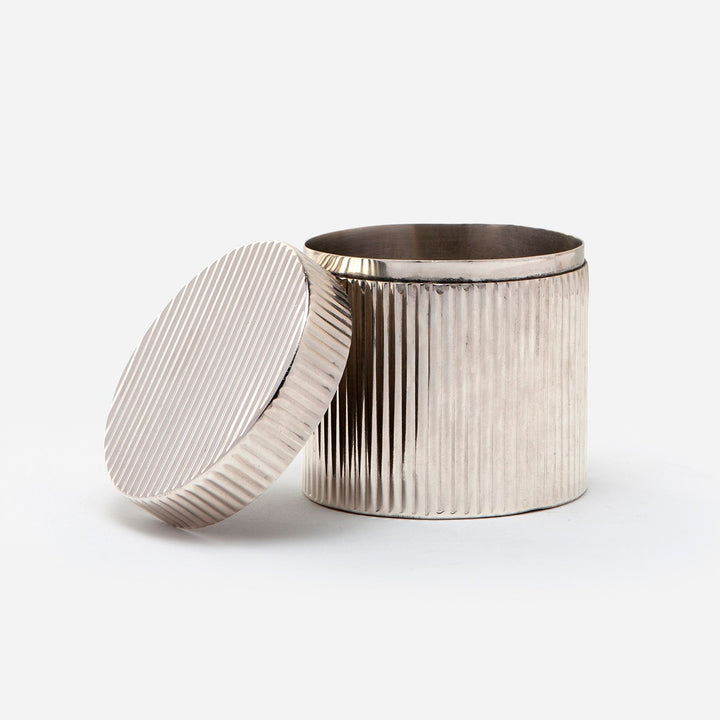Redon, Shiny Nickel, Canister, Large, Round, Ribbed Metal