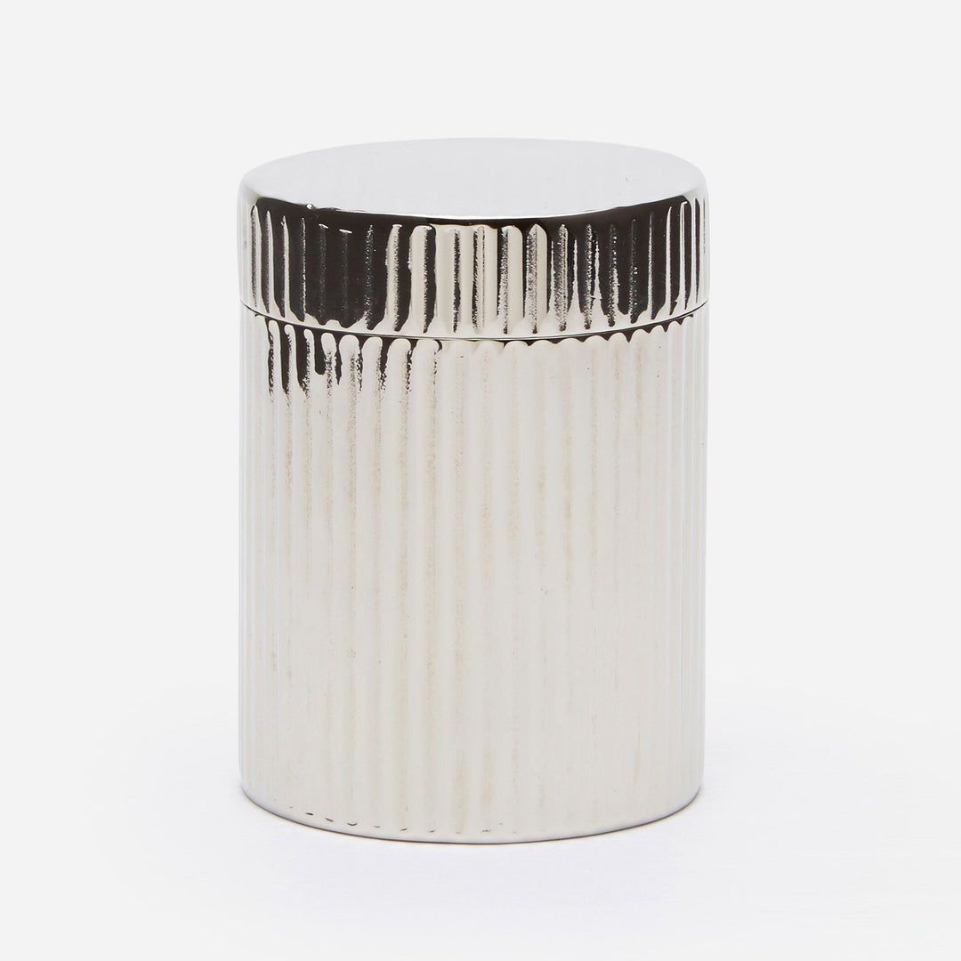 Redon, Shiny Nickel, Canister, Small, Round, Ribbed Metal