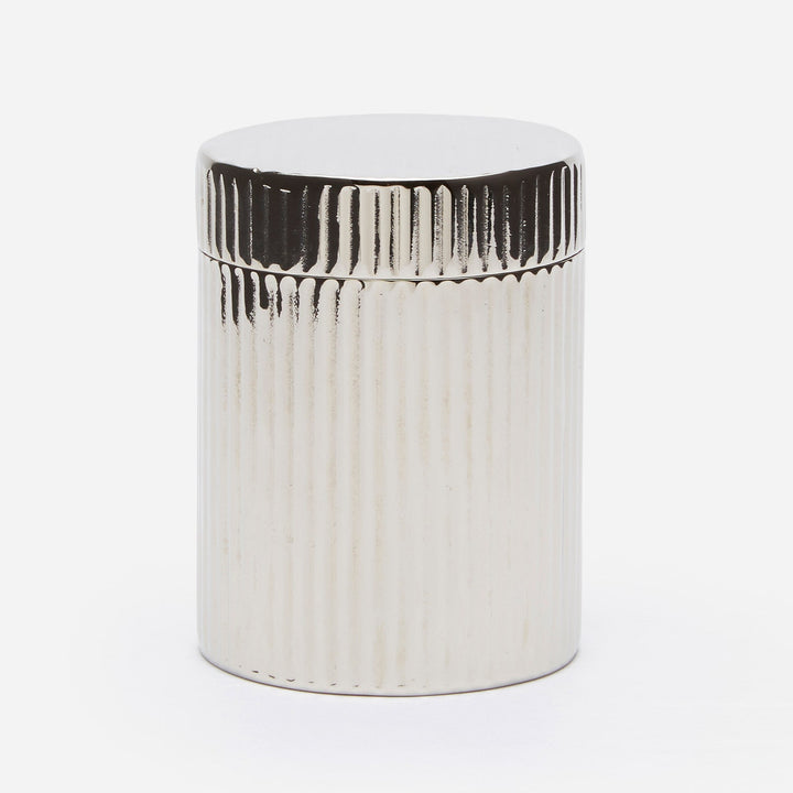Redon, Shiny Nickel, Canister, Small, Round, Ribbed Metal