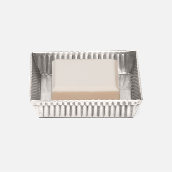 Redon, Shiny Nickel, Soap Dish, Square, Ribbed Metal