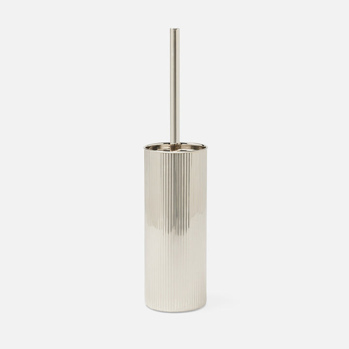 Redon, Shiny Nickel, Toilet Brush Holder, Round, Ribbed Metal