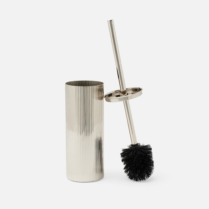 Redon, Shiny Nickel, Toilet Brush Holder, Round, Ribbed Metal
