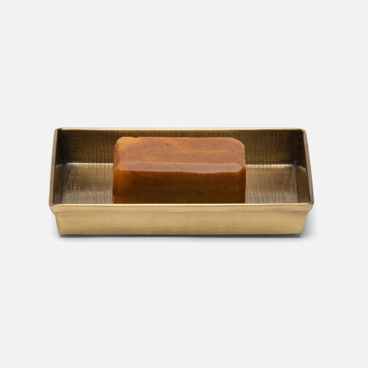 Remy, Antique Brass, Soap Dish, Rectangular Straight, Textured Stainless Steel