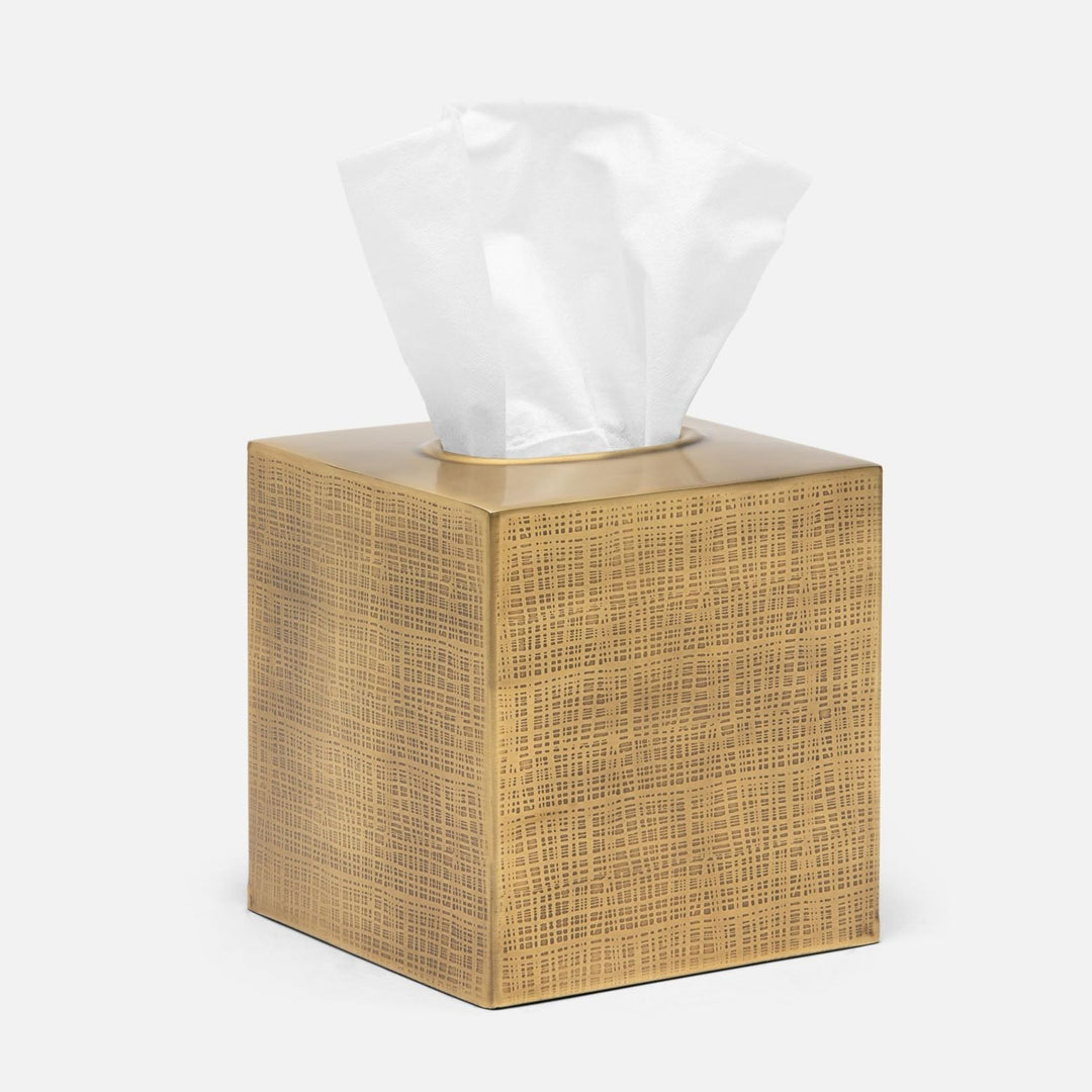 Remy, Antique Brass, Tissue Box, Square Straight, Textured Stainless Steel