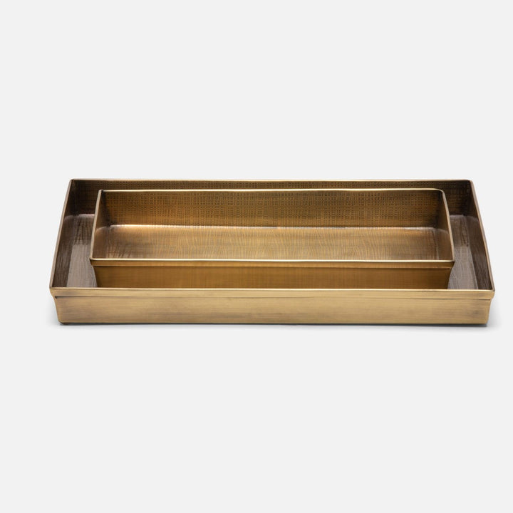 Remy, Antique Brass, Nested Trays, Rectangular Straight, Textured Stainless Steel, S/2