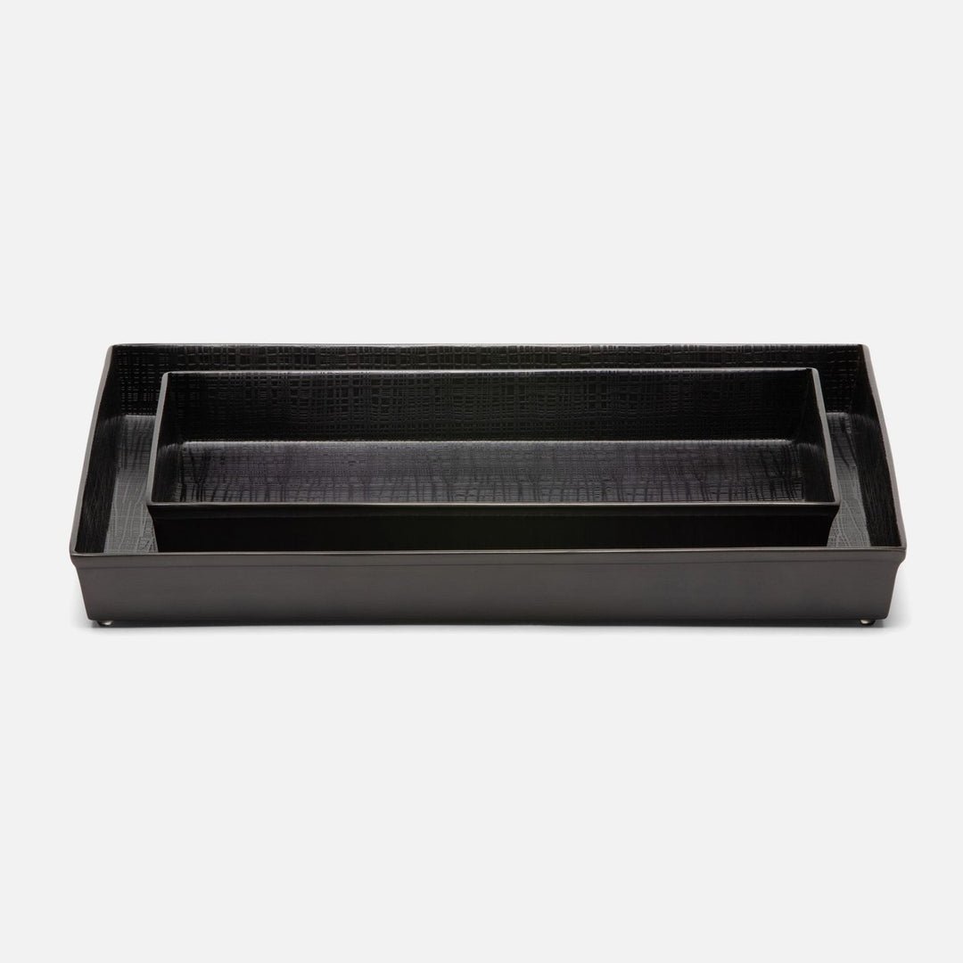 Remy, Antique Dark Nickel, Nested Trays, Rectangular Straight, Textured Stainless Steel, S/2