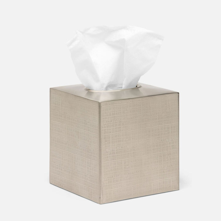 Remy, Pewter, Tissue Box, Square Straight, Textured Stainless Steel