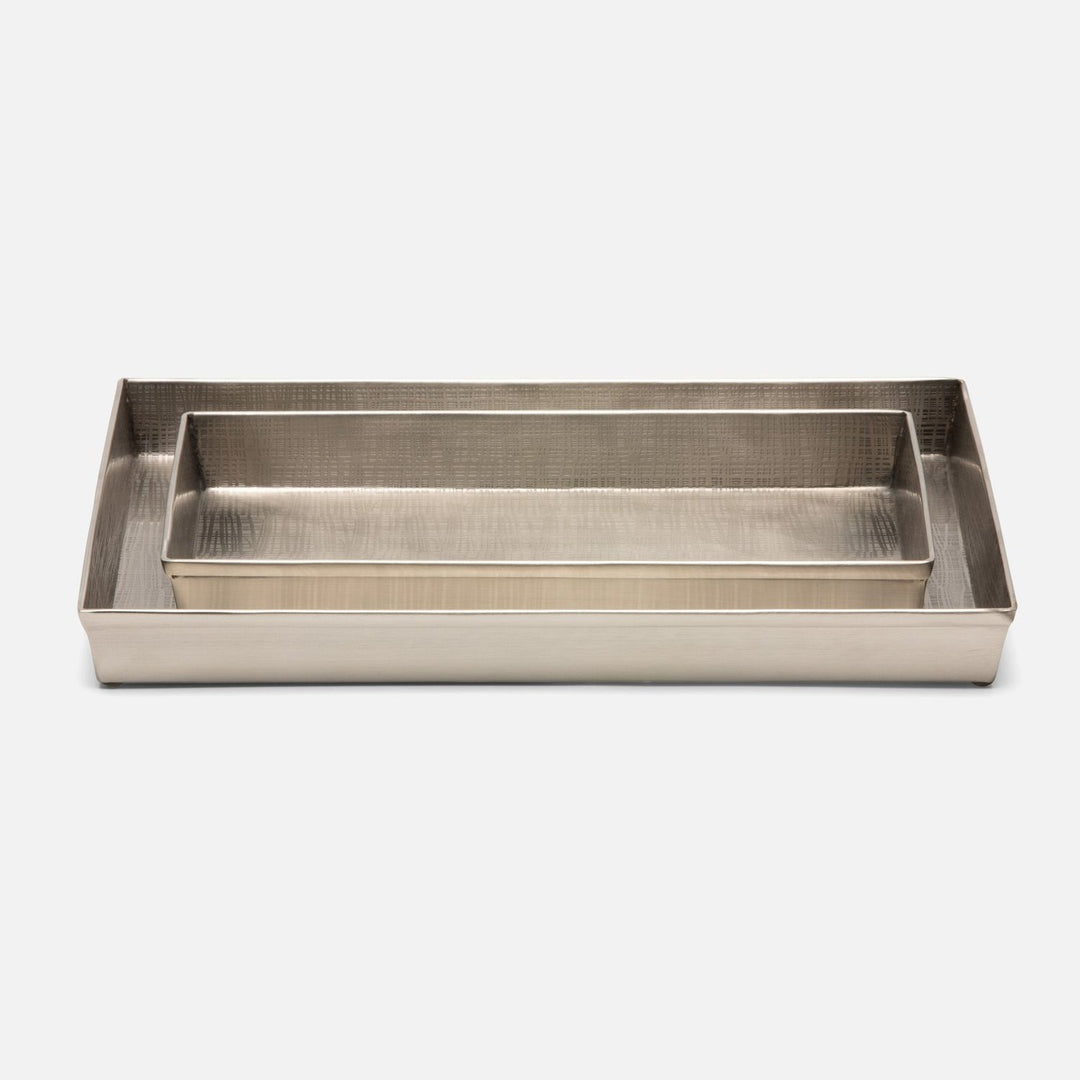 Remy, Pewter, Nested Trays, Rectangular Straight, Textured Stainless Steel, S/2