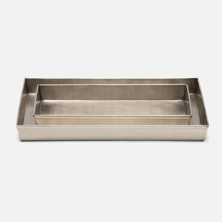 Remy, Pewter, Nested Trays, Rectangular Straight, Textured Stainless Steel, S/2