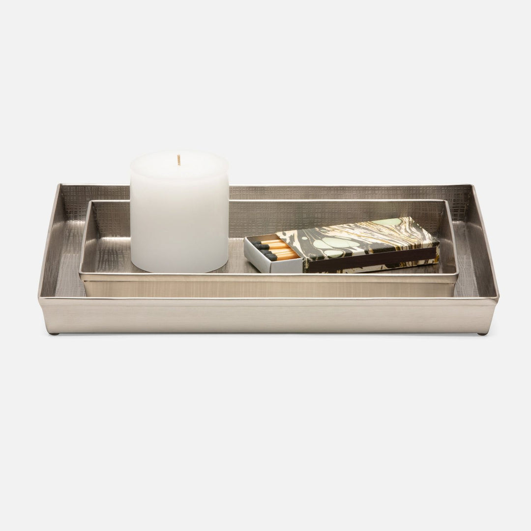 Remy, Pewter, Nested Trays, Rectangular Straight, Textured Stainless Steel, S/2