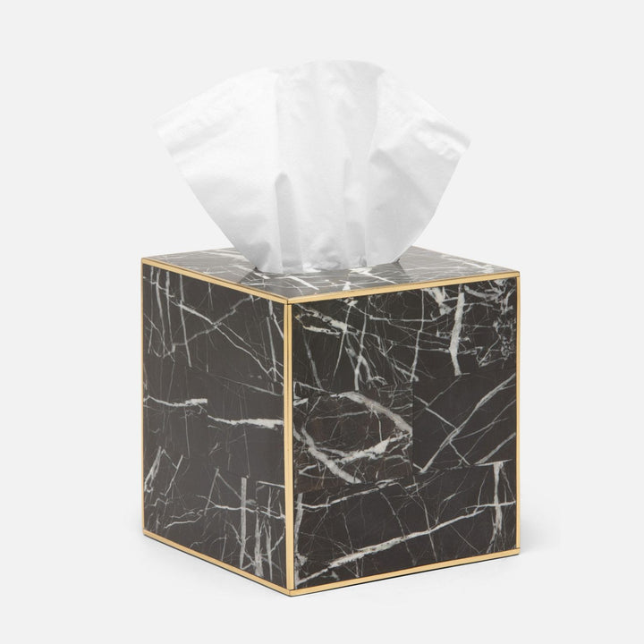 Rhodes, Nero, Tissue Box, Square Straight, Marble With Brass
