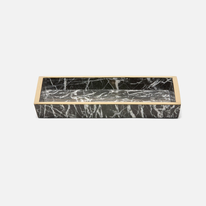 Rhodes, Nero, Medium Tray, Rectangular Tapered, Marble With Brass