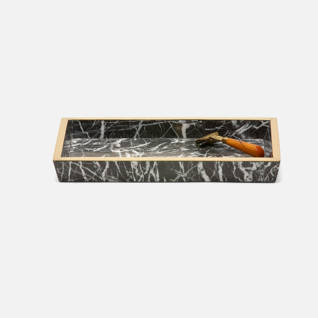 Rhodes, Nero, Medium Tray, Rectangular Tapered, Marble With Brass