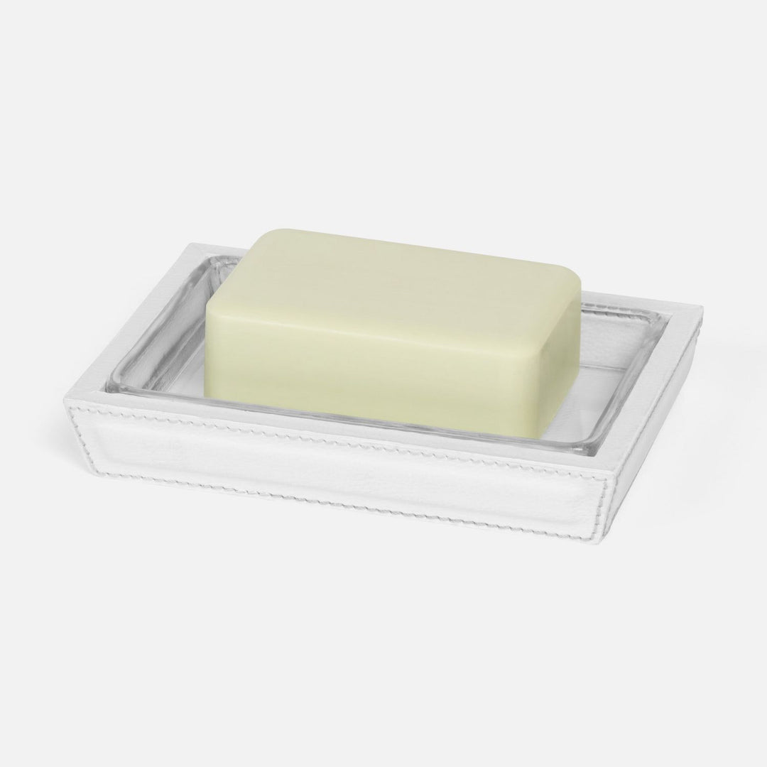 Rothwell, Bright White, Soap Dish, Rectangular Tapered, Marine Leather