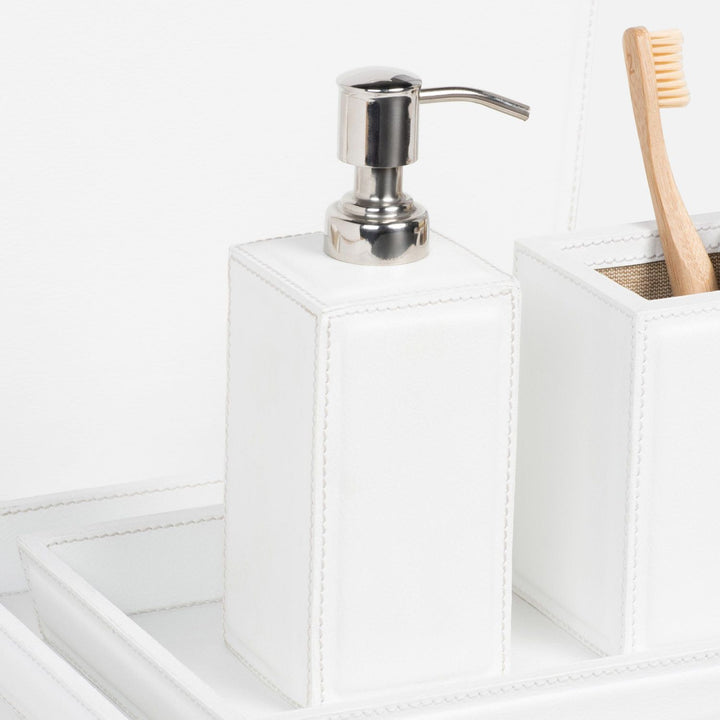 Rothwell, Bright White, Soap Pump, Square Straight, Marine Leather
