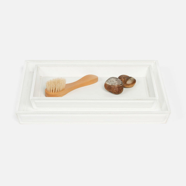 Rothwell, Bright White, Nested Trays, Rectangular Tapered, Marine Leather, S/2