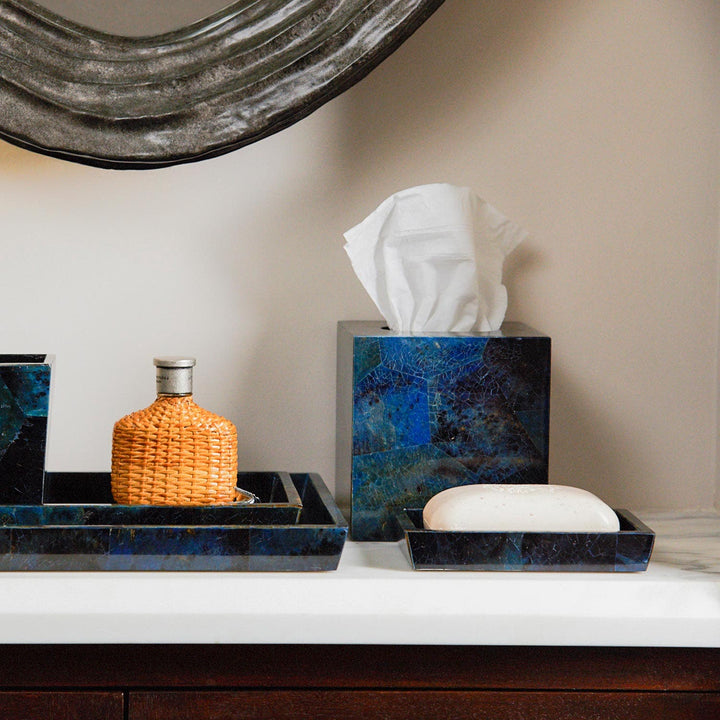 Santorini, Dark Blue, Tissue Box, Square Straight, Pen Shell