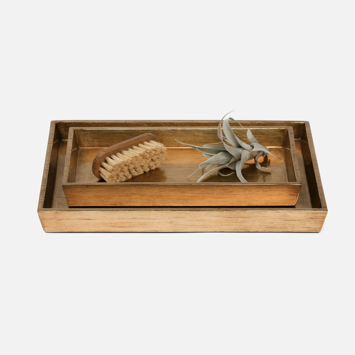 Tanlay, Antiqued Gold, Nested Trays, Rectangular Tapered, Leaf, S/2