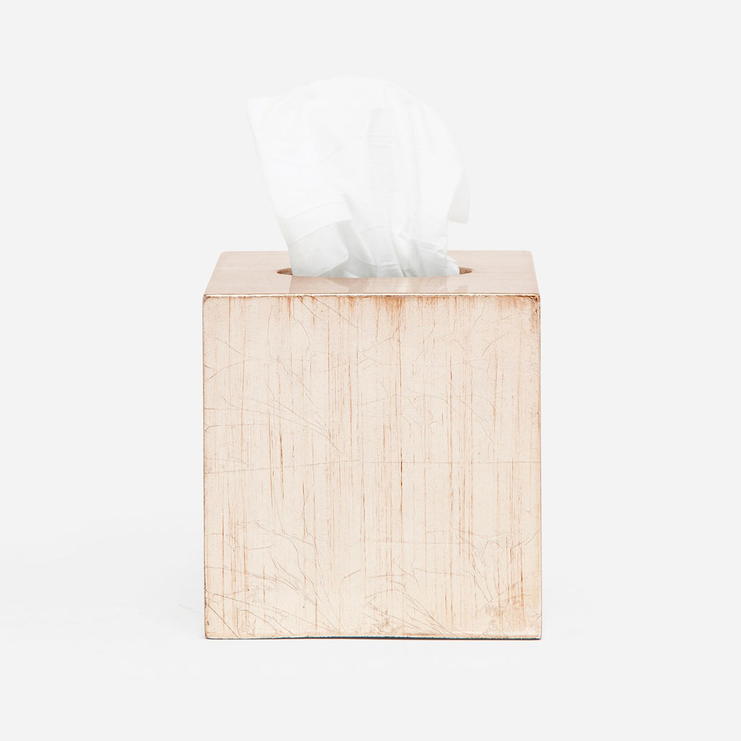 Tanlay, Lacquered Silver, Tissue Box, Square Straight, Leaf