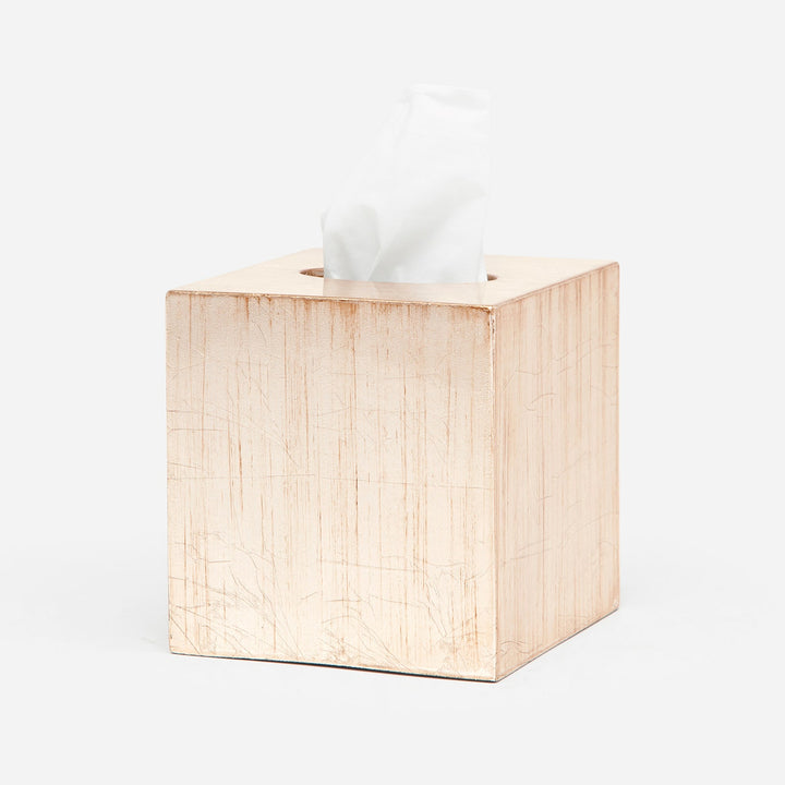 Tanlay, Lacquered Silver, Tissue Box, Square Straight, Leaf