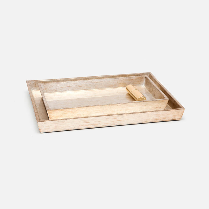 Tanlay, Lacquered Silver, Nested Trays, Rectangular Tapered, Leaf, S/2