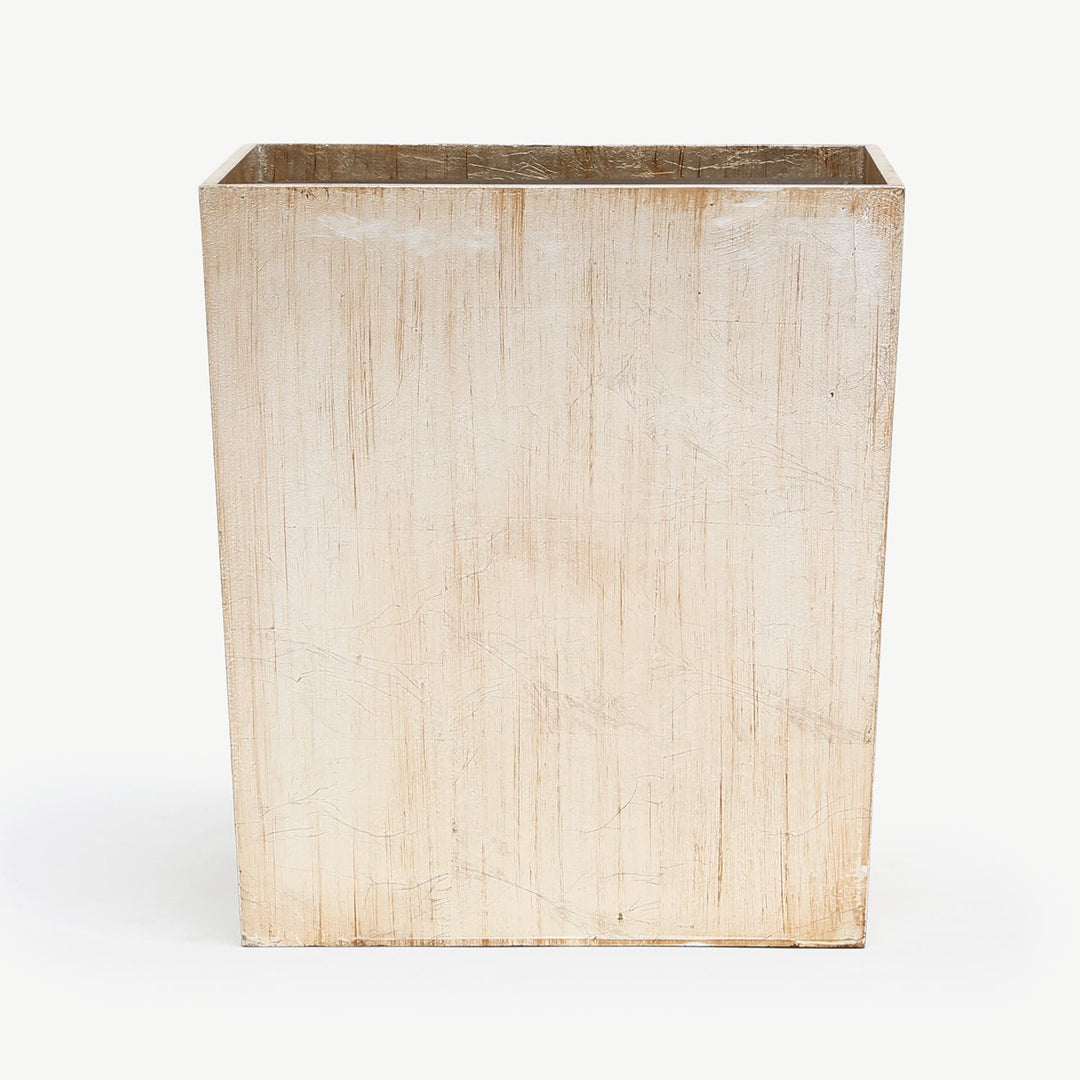 Tanlay, Lacquered Silver, Wastebasket Rectangular Tapered , Leaf