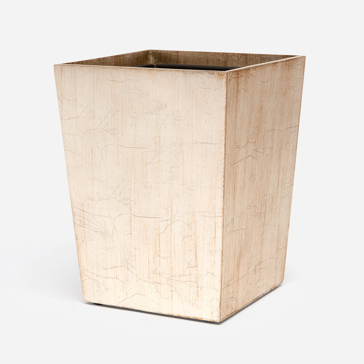 Tanlay, Lacquered Silver, Wastebasket, Square Tapered, Leaf