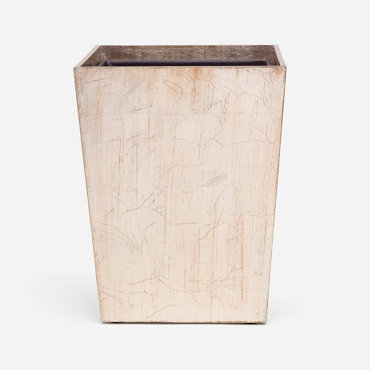 Tanlay, Lacquered Silver, Wastebasket, Square Tapered, Leaf