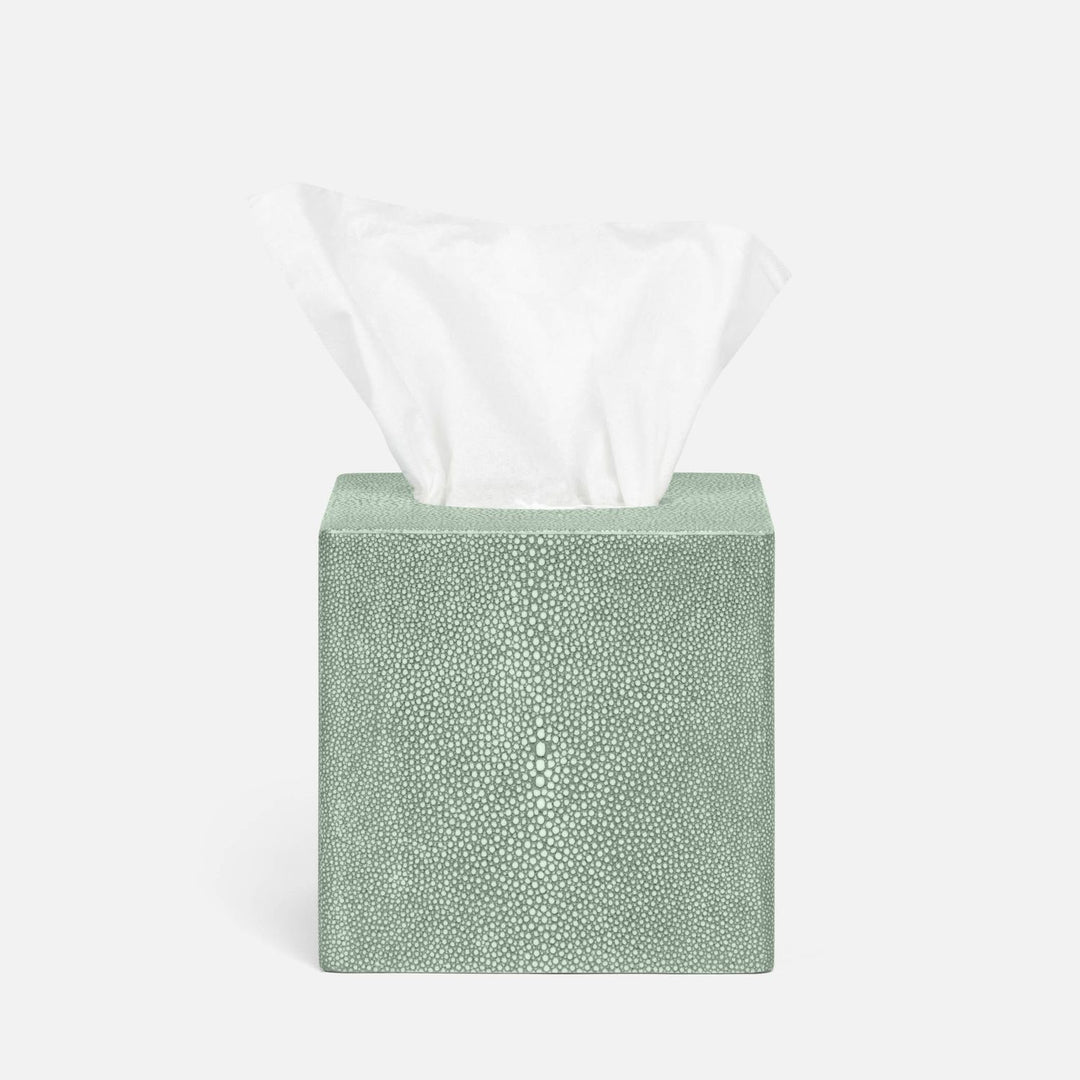 Tenby, Sage, Tissue Box, Square Straight, Realistic Faux Shagreen