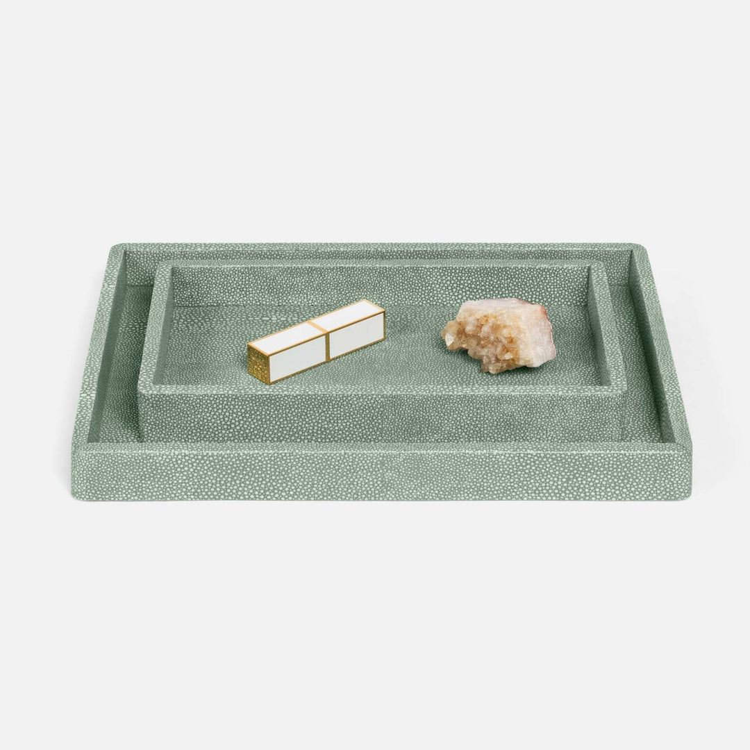 Tenby, Sage, Nested Trays, Rectangular Straight, Realistic Faux Shagreen, S/2