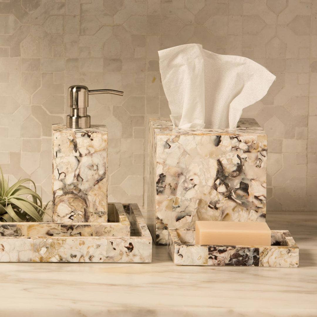 Tramore, Natural Laminated, Tissue Box, Square Straight, Oyster