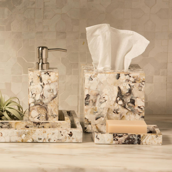 Tramore, Natural Laminated, Tissue Box, Square Straight, Oyster