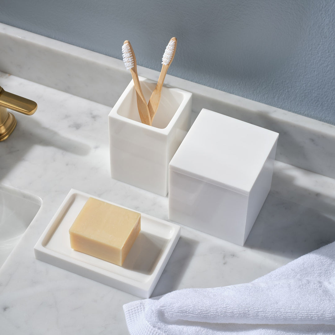 Vail, White Gloss, Canister, Square Straight, Large, Resin