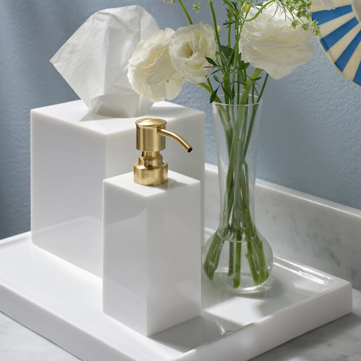 Vail, White Gloss, Soap Pump, Square Straight, Resin