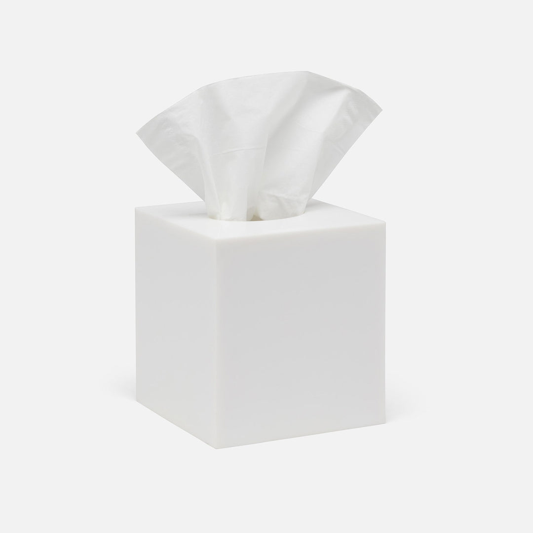 Vail, White Gloss, Tissue Box, Square Straight, Resin